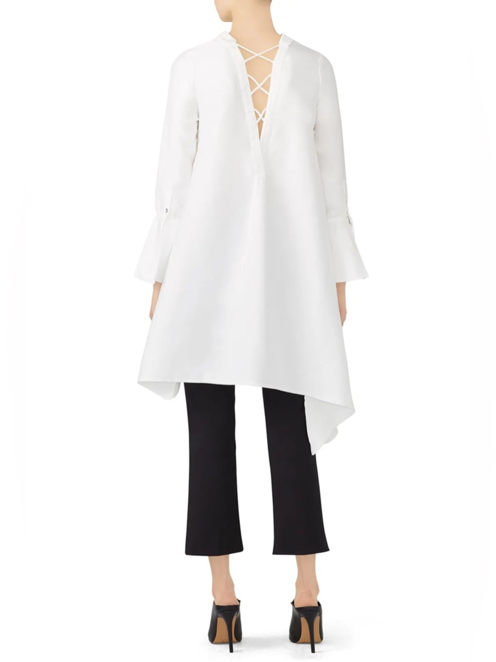 N12H white tunic shirt dress button up flare sleeves breezy euro-summer minimal - Picture 10 of 13